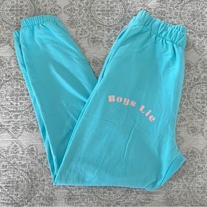 NWT Boys Lie Sweatpants, Aqua Blue w/ Pale Pink Logo, Adult L